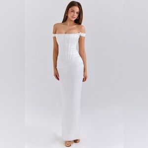 House of CB Isis Ivory Satin Corset Maxi Dress